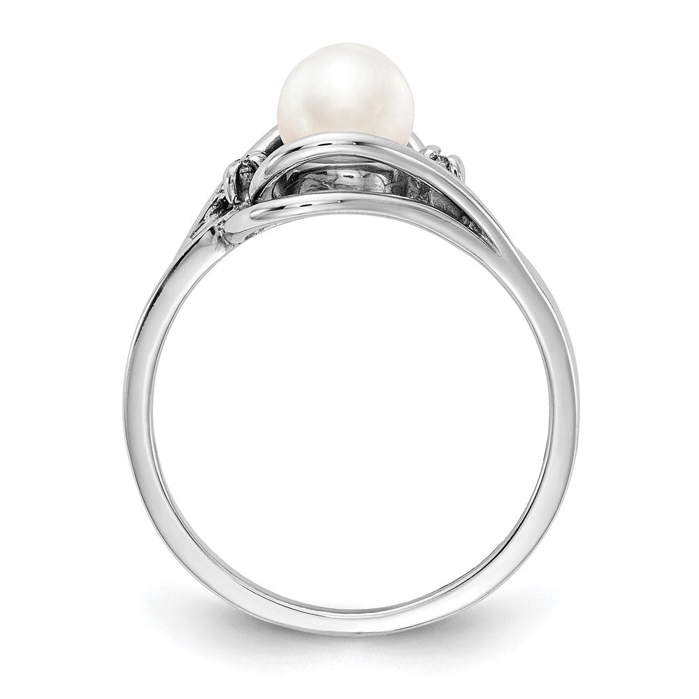 14K White Gold 5.5mm Fw Cultured Pearl Aa Diamond Ring
