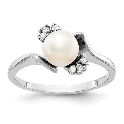 14K White Gold 6mm Fw Cultured Pearl A Diamond Ring
