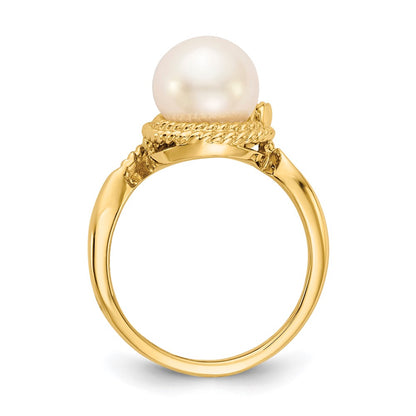 14K Yellow Gold 8.5mm Fw Cultured Pearl A Diamond Ring