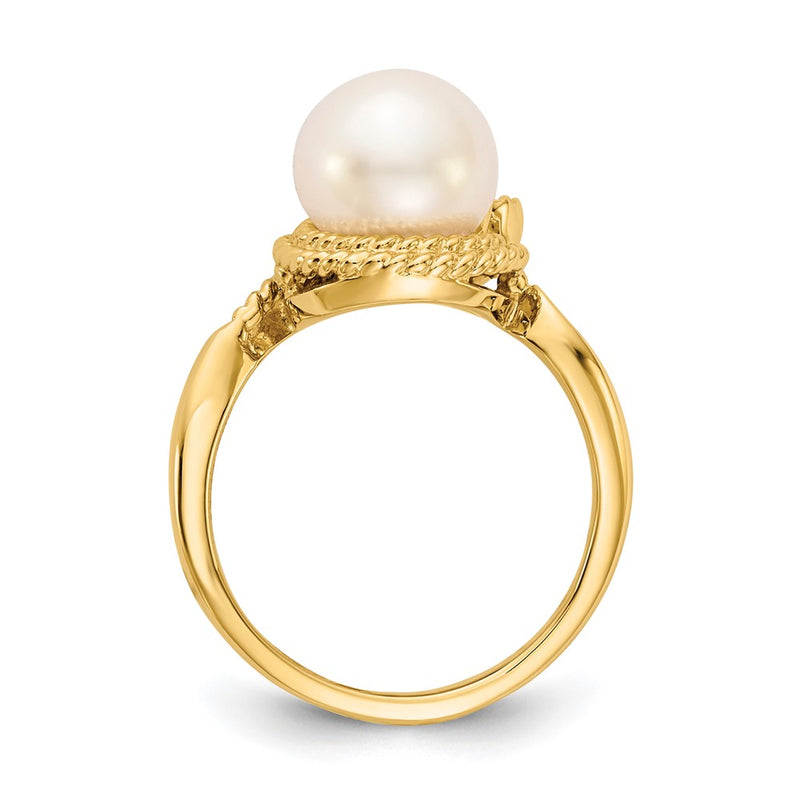 14K Yellow Gold 8.5mm Fw Cultured Pearl A Diamond Ring