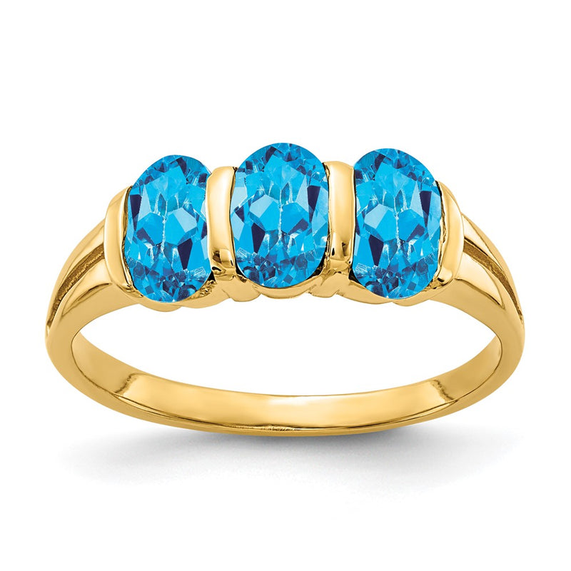 14K Yellow Gold 6x4mm Oval Blue Topaz Checker ring