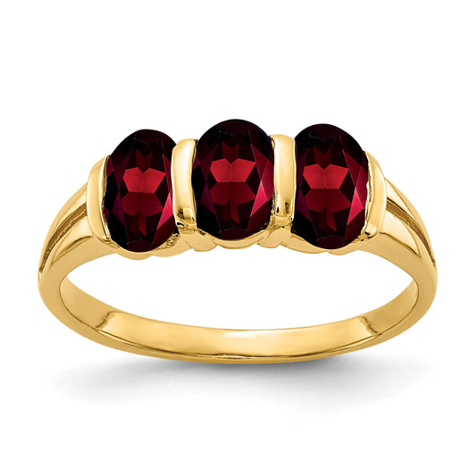 14K Yellow Gold 6x4mm Oval Garnet Checker ring