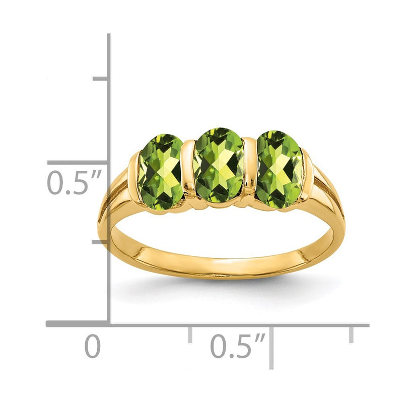 14K Yellow Gold 6x4mm Oval Peridot Checker ring