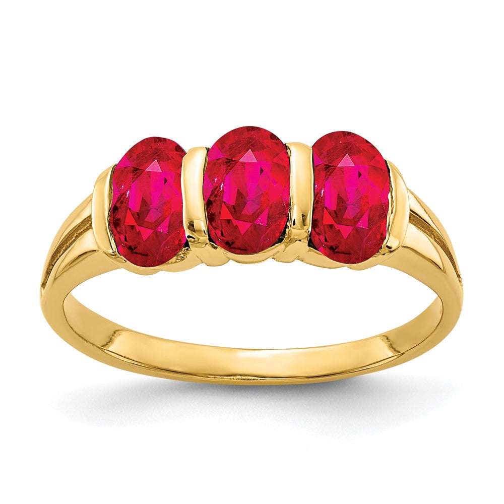 Solid 14k Yellow Gold 6x4mm Oval Simulated Ruby Ring