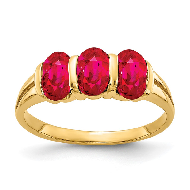 Solid 14k Yellow Gold 6x4mm Oval Simulated Ruby Ring