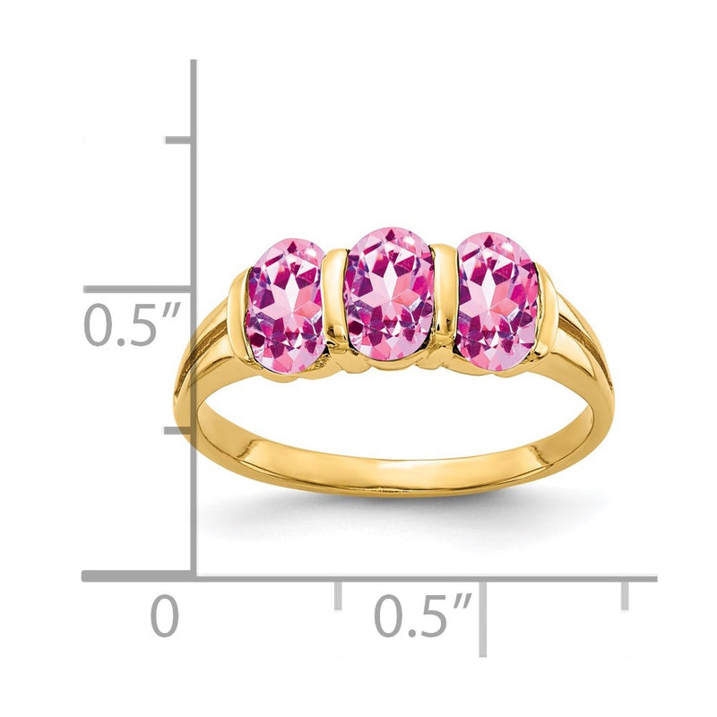Solid 14k Yellow Gold 6x4mm Oval PinK Simulated Sapphire Ring