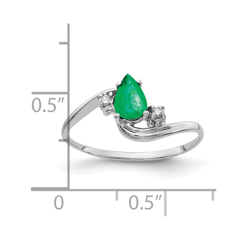 14k White Gold 6x4mm Pear Emerald A Real Diamond ring