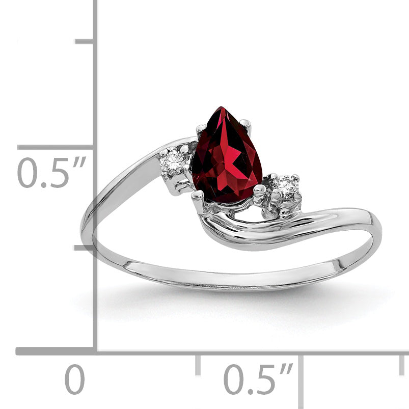 14K White Gold 6X4mm Pear Garnet Aa Diamond Ring