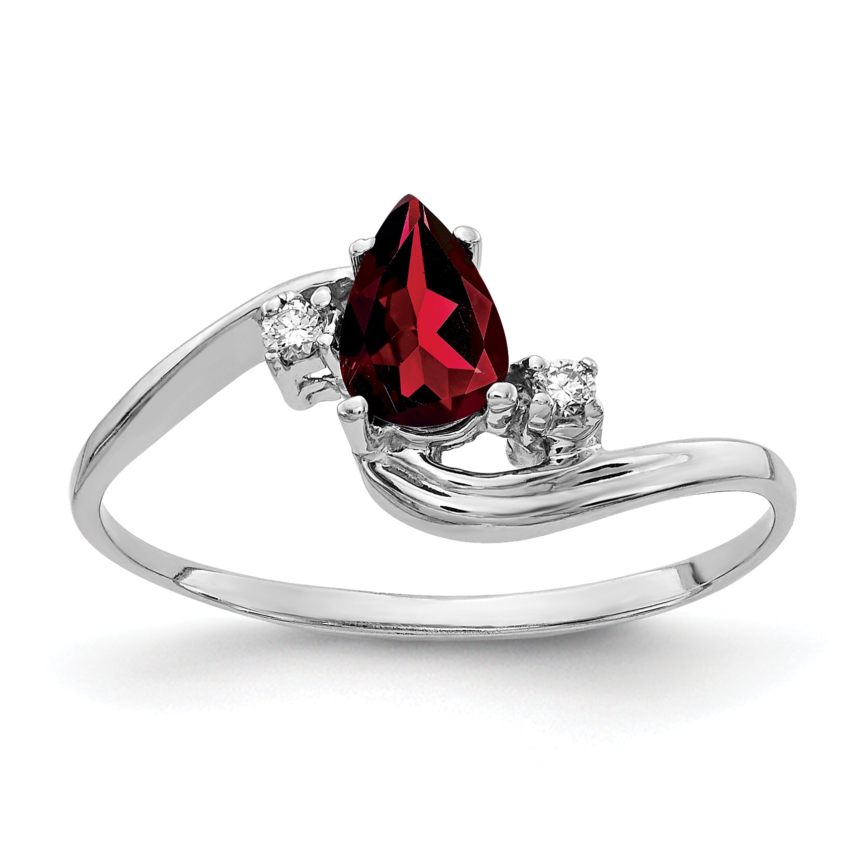 14K White Gold 6X4mm Pear Garnet Aa Diamond Ring