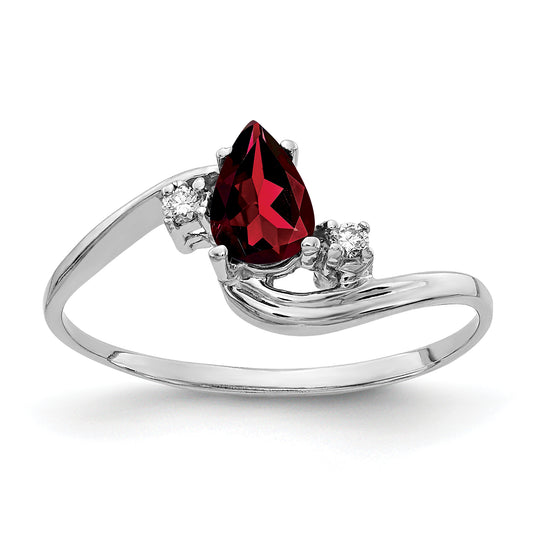 14K White Gold 6X4mm Pear Garnet Aa Diamond Ring
