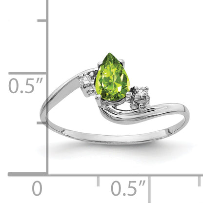 14K White Gold 6X4mm Pear Peridot Aaa Diamond Ring