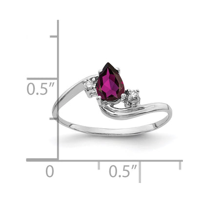 14K White Gold 6X4mm Pear Rhodolite Garnet Aaa Diamond Ring