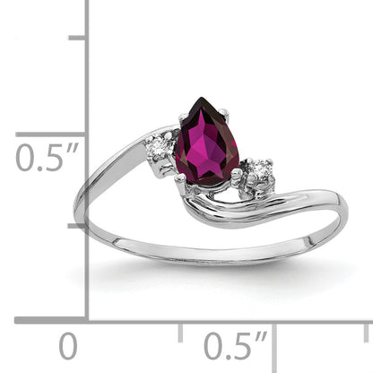 14K White Gold 6X4mm Pear Rhodolite Garnet Vs Diamond Ring
