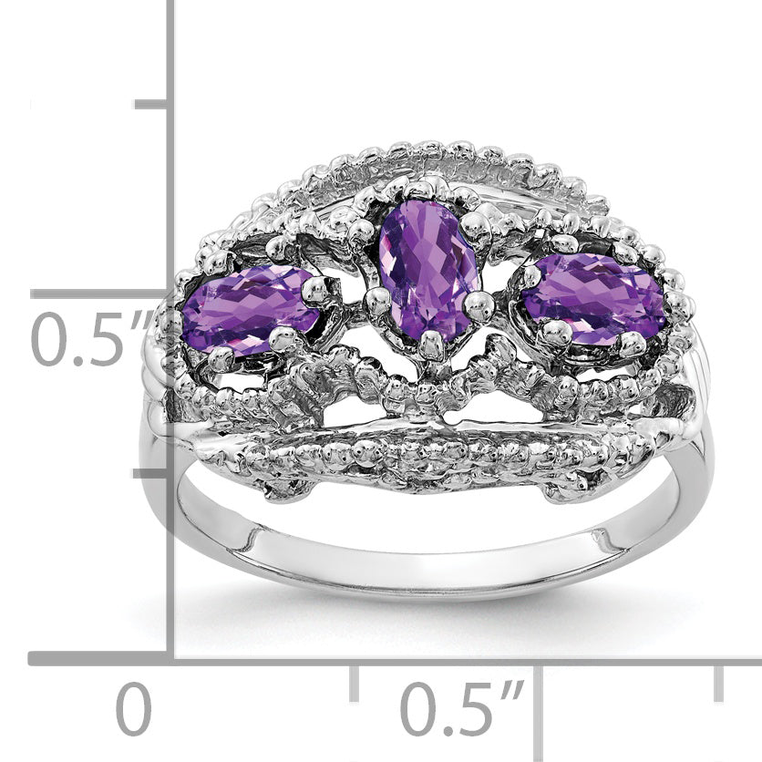 Solid 14k White Gold 5x3mm Oval Simulated Amethyst Ring