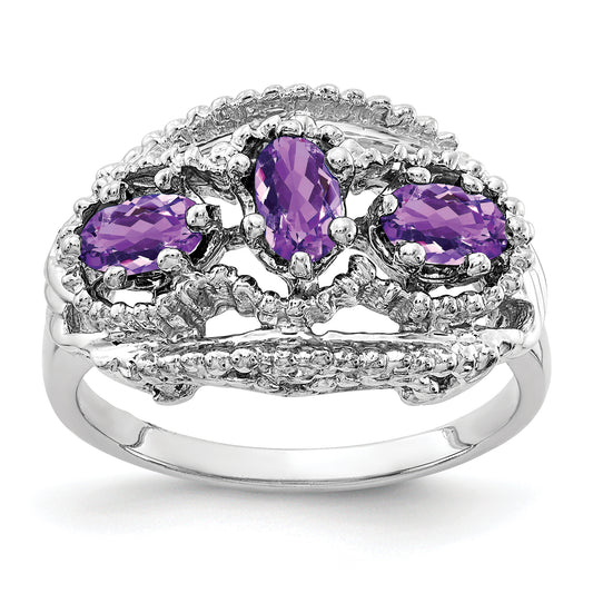 Solid 14k White Gold 5x3mm Oval Simulated Amethyst Ring