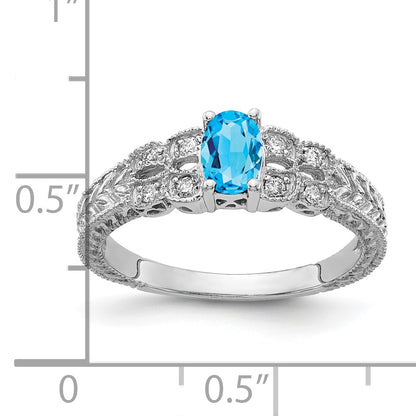 14k White Gold 6x4mm Oval Blue Topaz A Real Diamond ring