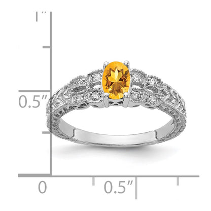 14k White Gold 6x4mm Oval Citrine Checker A Real Diamond ring