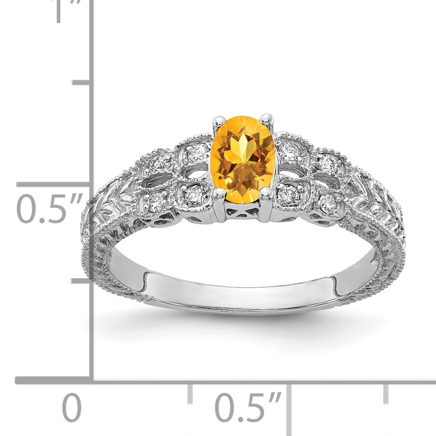 14k White Gold 6x4mm Oval Citrine A Real Diamond ring