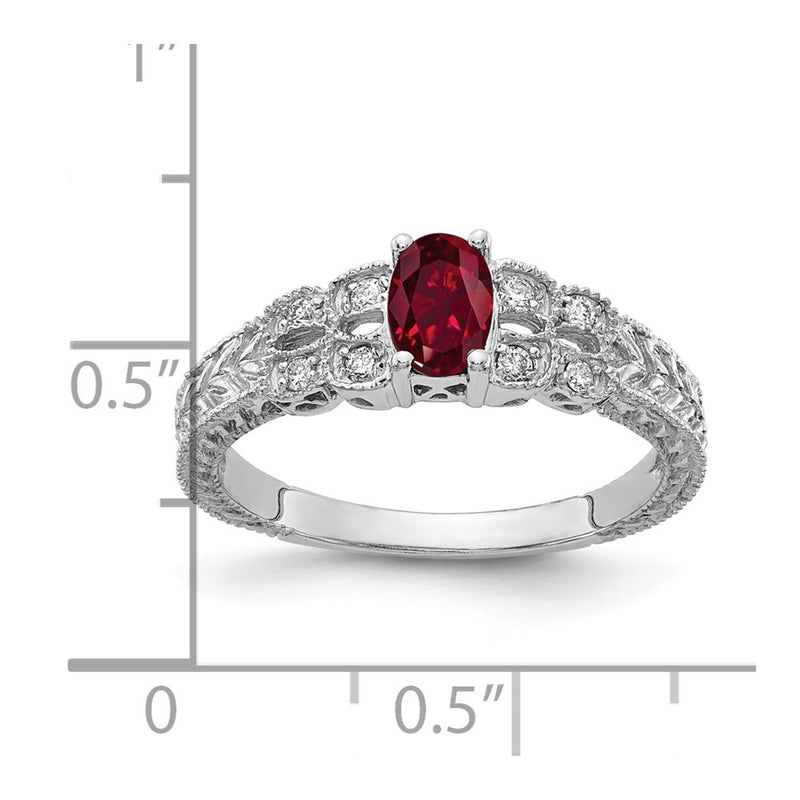 14k White Gold 6x4mm Oval Created Ruby A Real Diamond ring