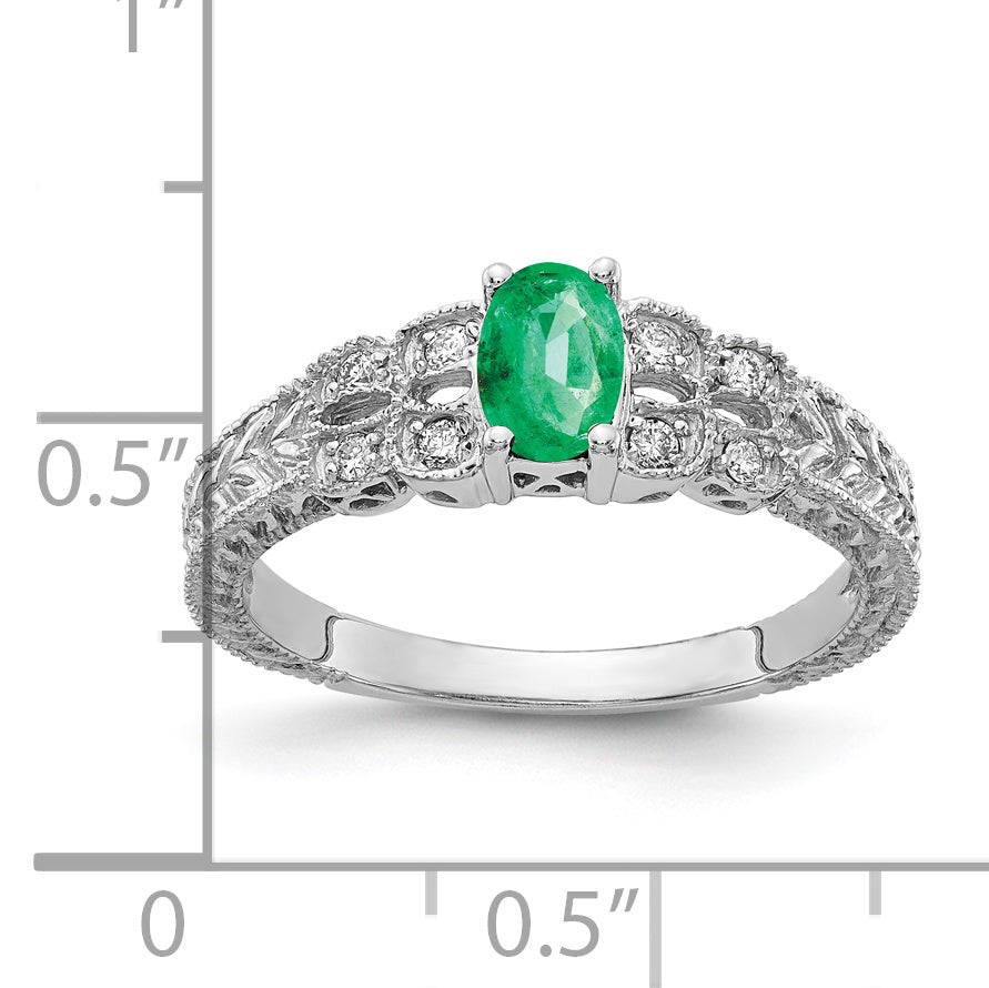 14K White Gold 6X4mm Oval Emerald Aaa Diamond Ring