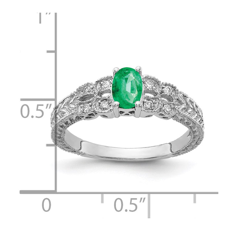 14K White Gold 6X4mm Oval Emerald Aa Diamond Ring