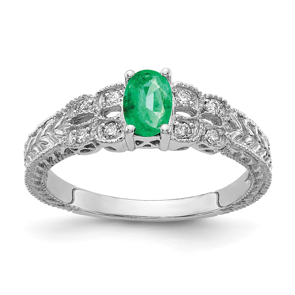 14k White Gold 6x4mm Oval Emerald A Real Diamond ring