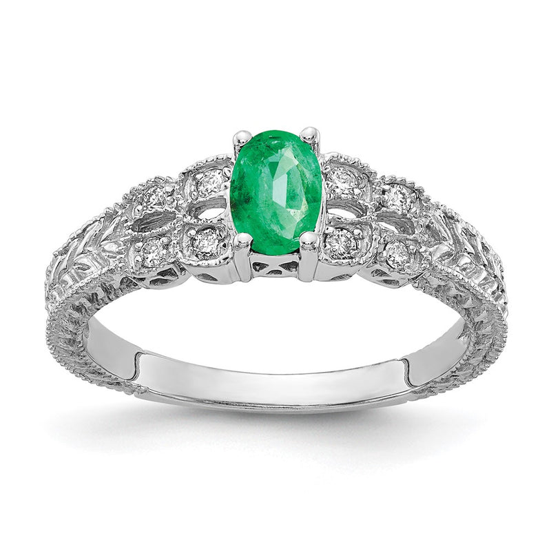 14k White Gold 6x4mm Oval Emerald A Real Diamond ring