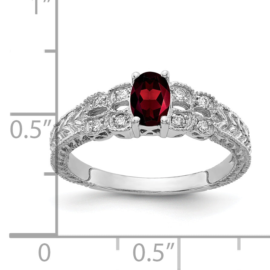 14k White Gold 6x4mm Oval Garnet Checker A Real Diamond ring