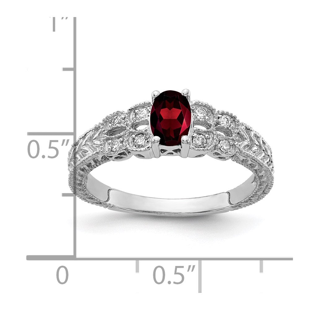 14k White Gold 6x4mm Oval Garnet Checker A Real Diamond ring
