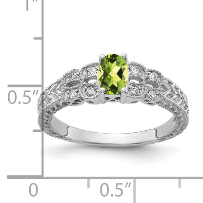 14k White Gold 6x4mm Oval Peridot Checker A Real Diamond ring