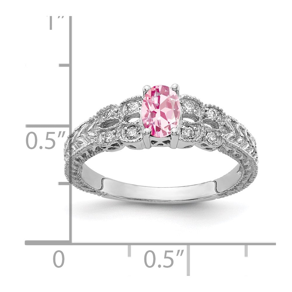 14K White Gold 6X4mm Oval Pink Tourmaline A Diamond Ring