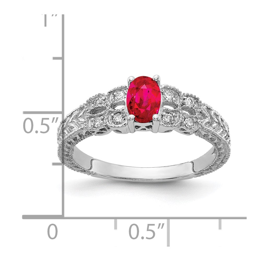 14k White Gold 6x4mm Oval Ruby A Real Diamond ring