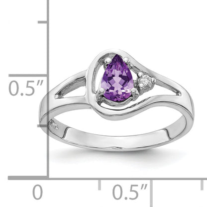14k White Gold 6x4mm Pear Amethyst A Real Diamond ring