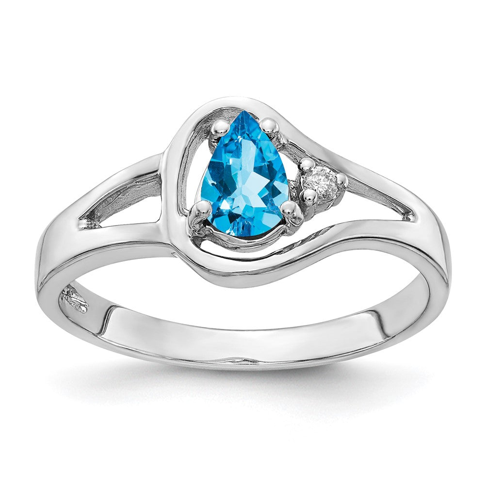 14K White Gold 6X4mm Pear Blue Topaz Vs Diamond Ring
