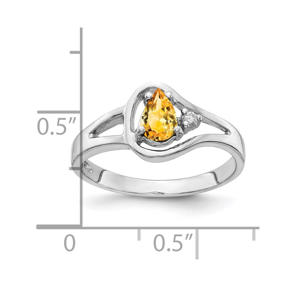14k White Gold 6x4mm Pear Citrine A Real Diamond ring