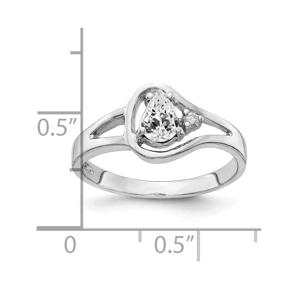 Solid 14k White Gold 6x4mm Pear Cubic Zirconia A Simulated CZ Ring