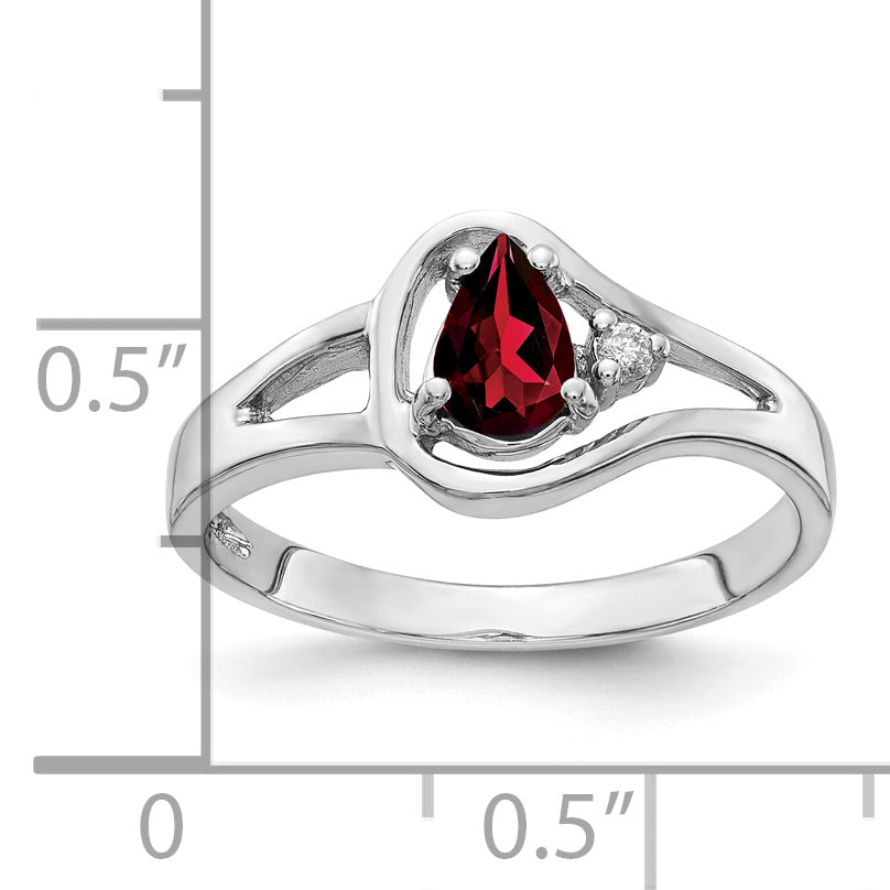 14k White Gold 6x4mm Pear Garnet A Real Diamond ring