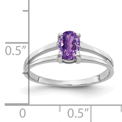 14k White Gold 6x4mm Oval Amethyst Checker ring