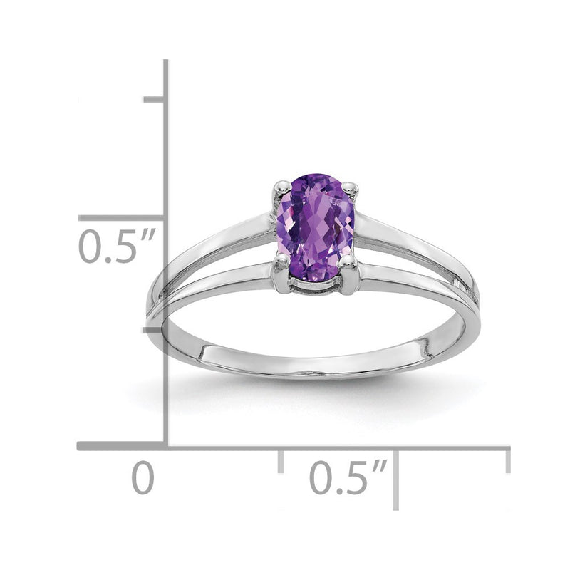 14k White Gold 6x4mm Oval Amethyst Checker ring