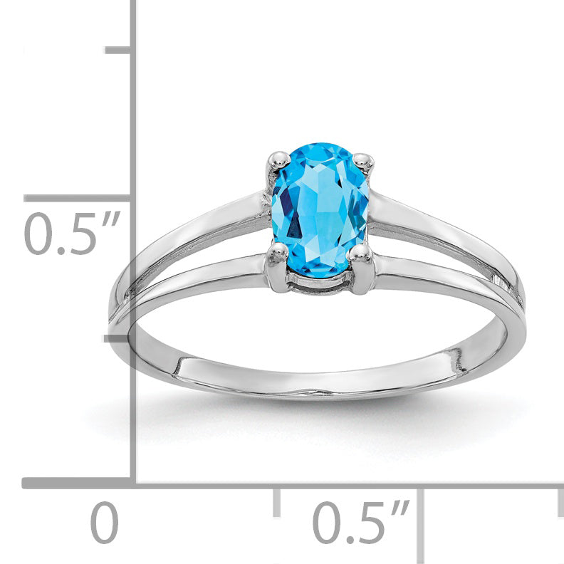 14k White Gold 6x4mm Oval Blue Topaz ring