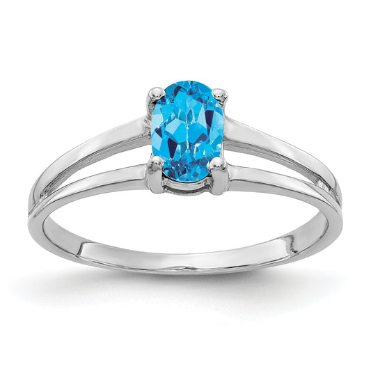 14k White Gold 6x4mm Oval Blue Topaz Checker ring