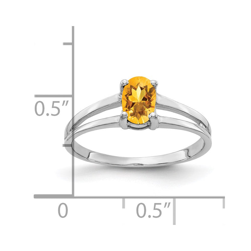 14k White Gold 6x4mm Oval Citrine Checker ring