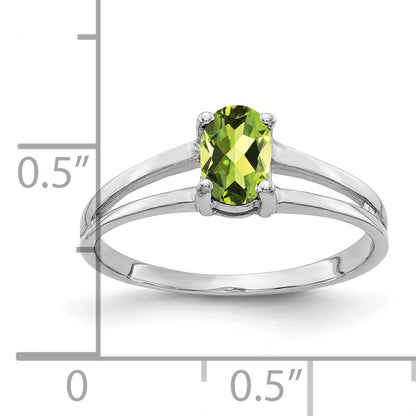 14k White Gold 6x4mm Oval Peridot Checker ring