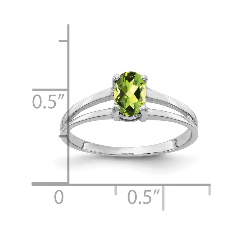 14k White Gold 6x4mm Oval Peridot Checker ring