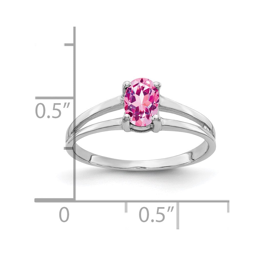 Solid 14k White Gold 6x4mm Oval PinK Simulated Sapphire Ring