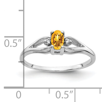 14K White Gold 5X3mm Oval Citrine Aaa Diamond Ring