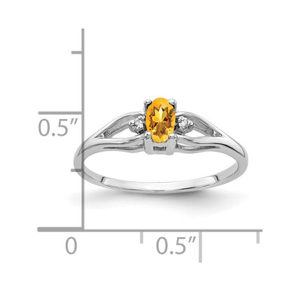 14K White Gold 5X3mm Oval Citrine Aaa Diamond Ring