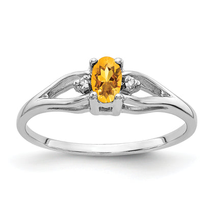 14K White Gold 5X3mm Oval Citrine Aaa Diamond Ring