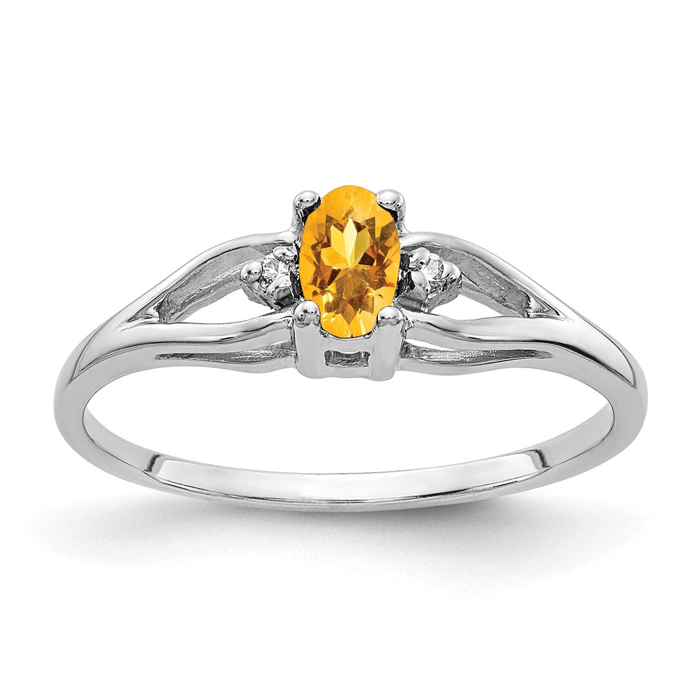 14K White Gold 5X3mm Oval Citrine Aaa Diamond Ring