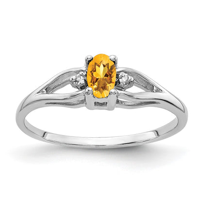 14K White Gold 5X3mm Oval Citrine Aaa Diamond Ring